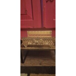 Vintage Stylebuilt Hollywood Regency Tissue Box Mail Holder Gold Bow  EUC